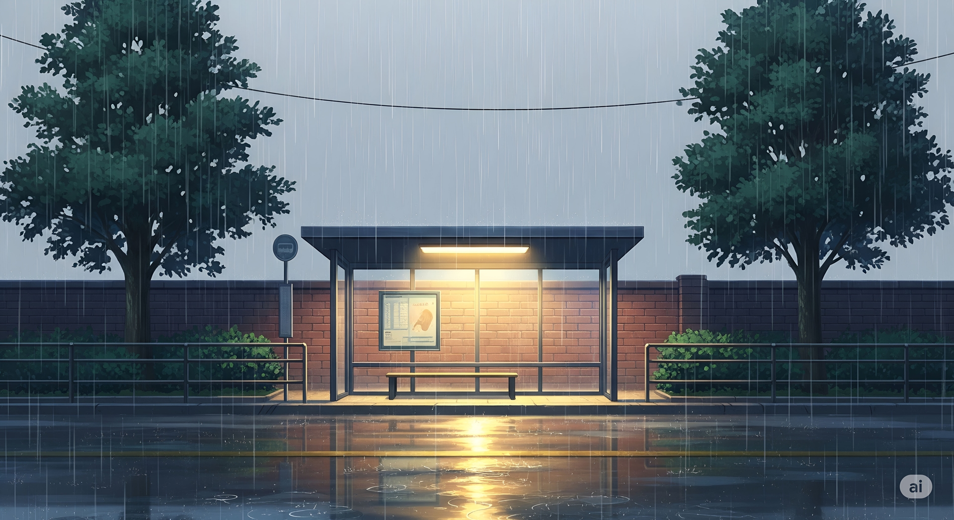 Bus Stop in the Rain