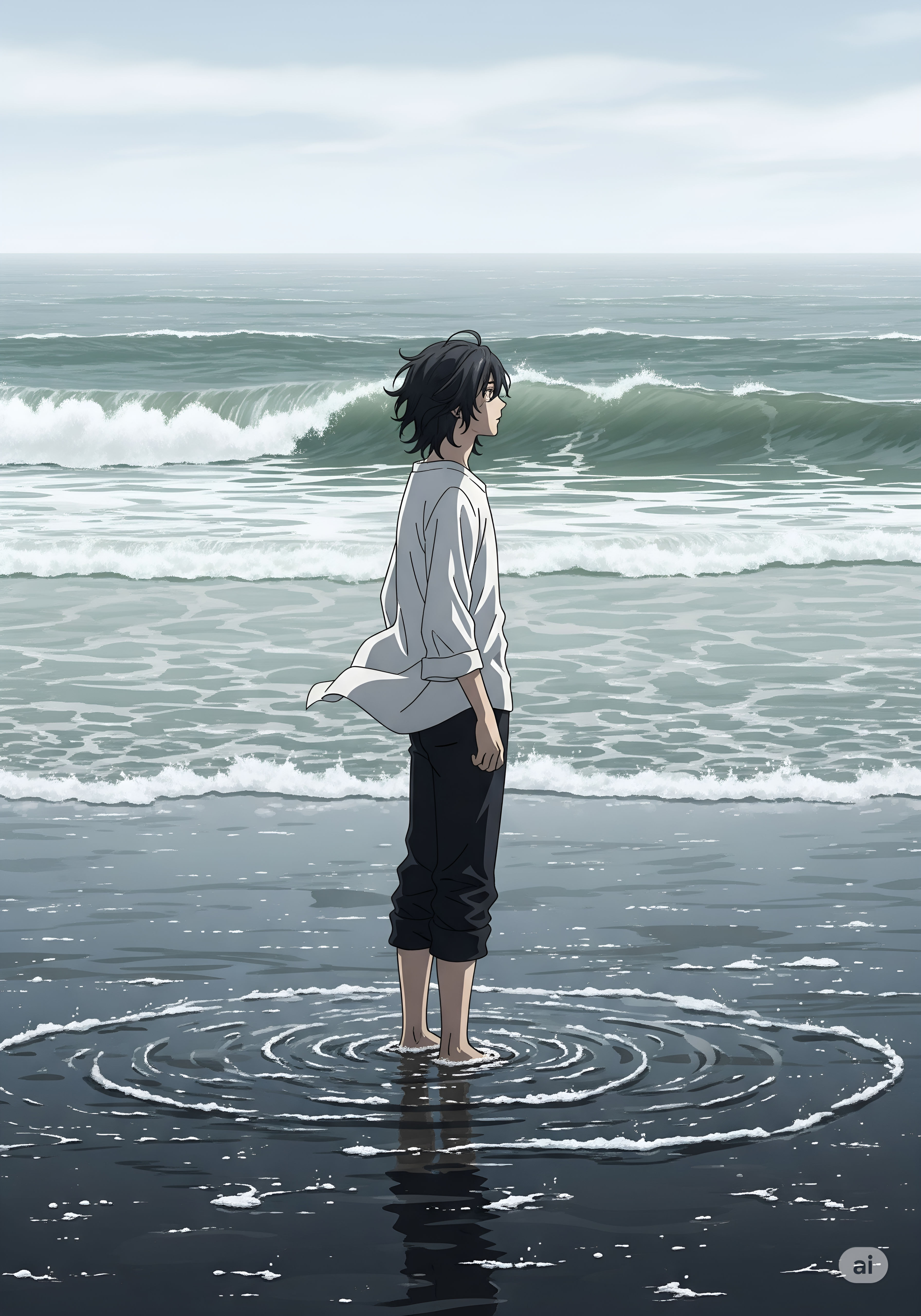 Person Standing in the Ocean Waves