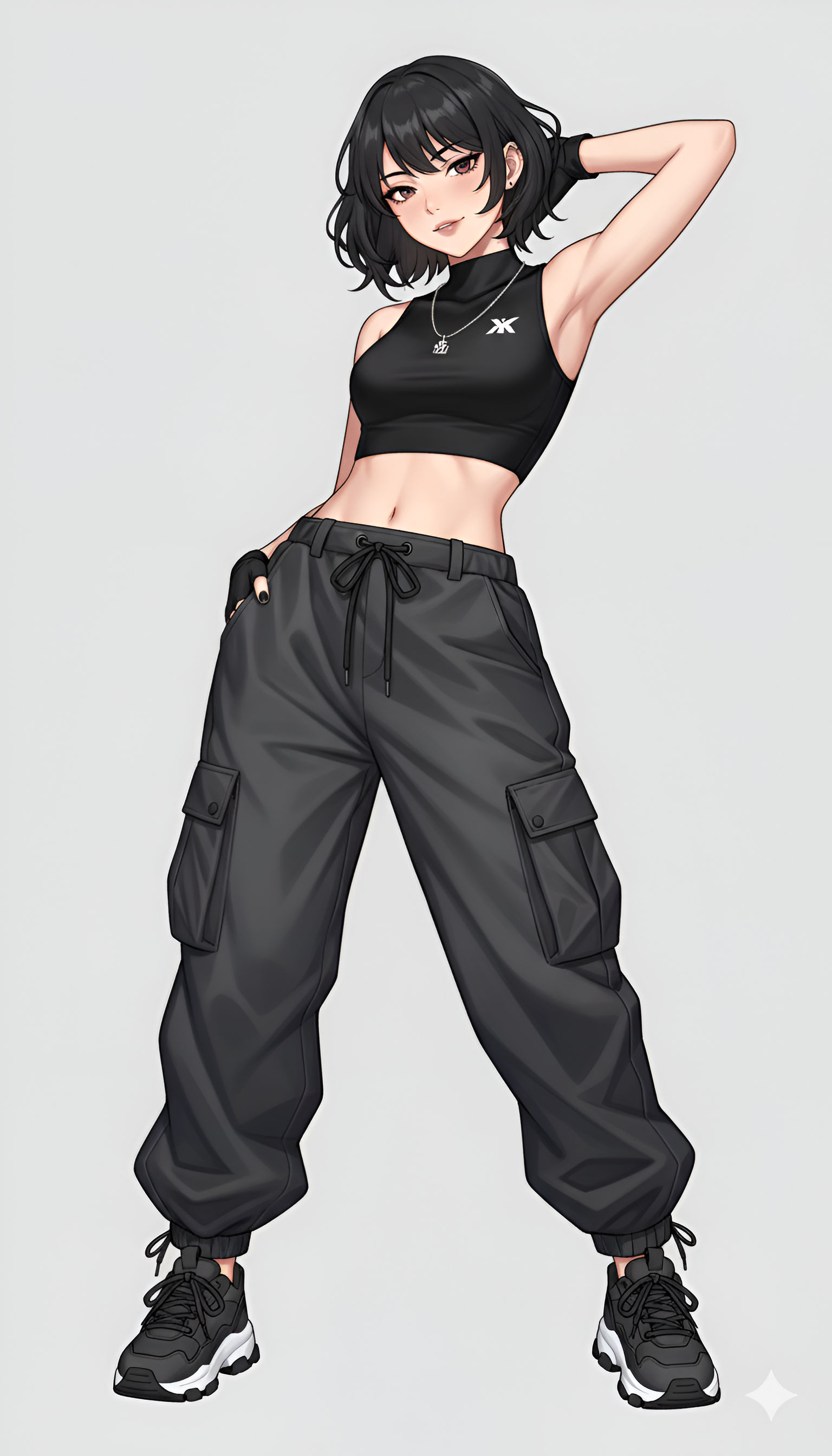Urban Dancer – Black Crop Top and Cargo Pants Anime Girl