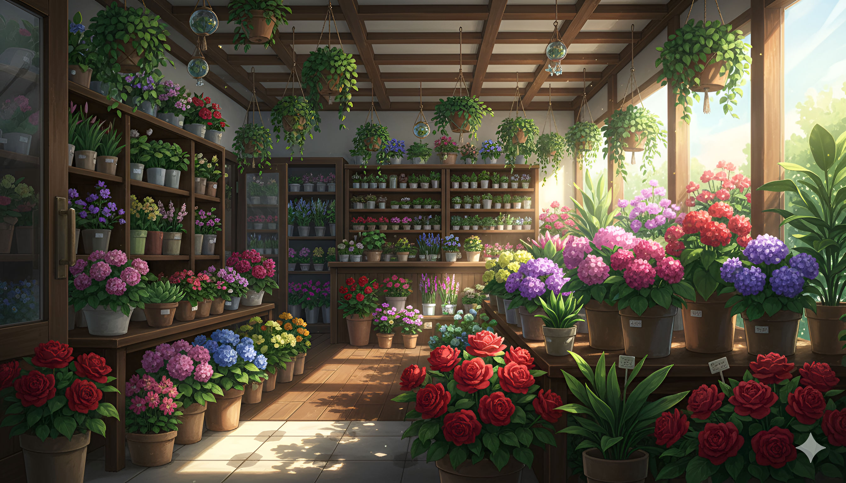 Sunlit Flower Shop Interior (or Vibrant Greenhouse Nursery)