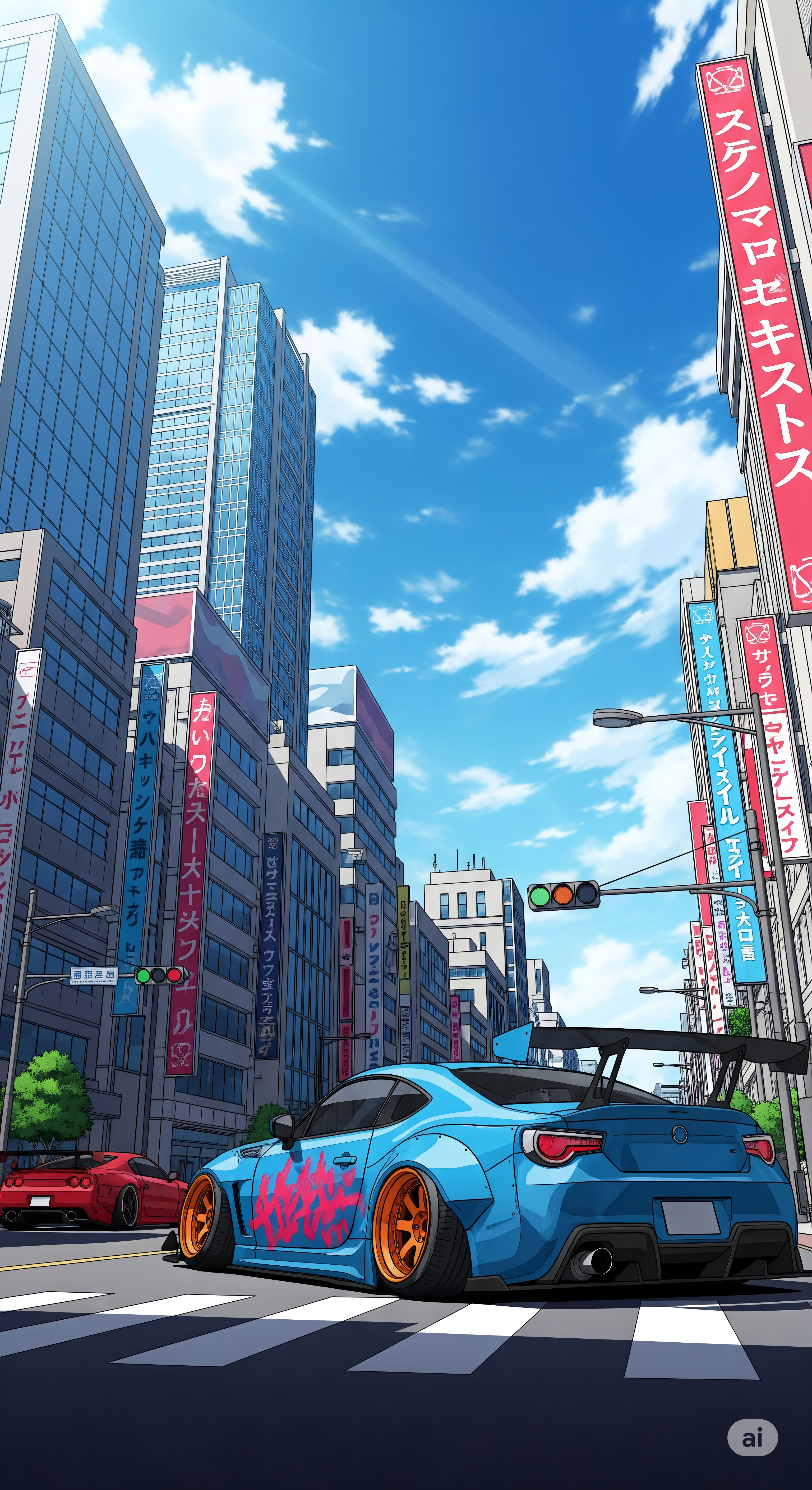 Anime Street with Customized Sports Cars