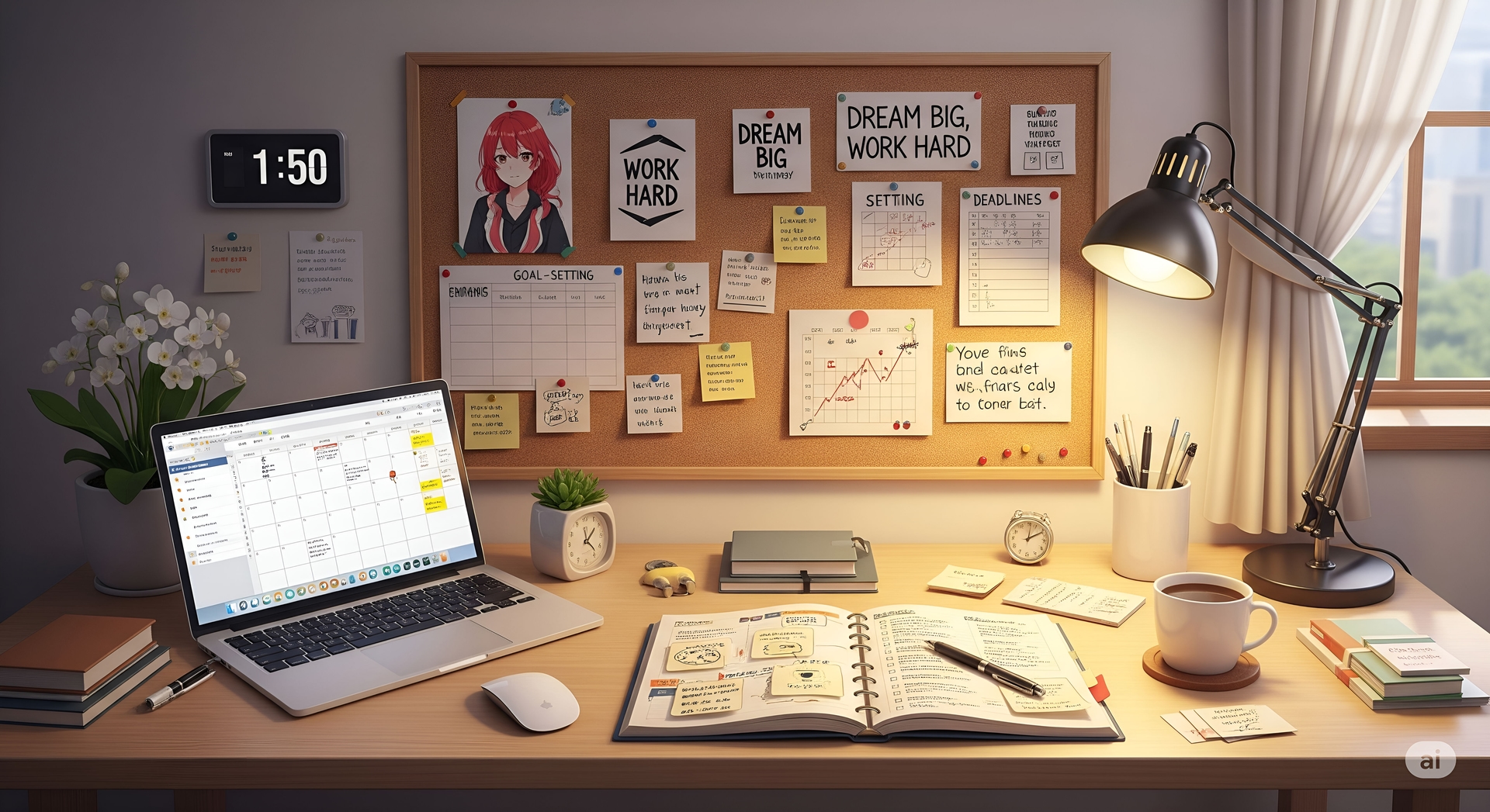 Organized Study Desk with Productivity Tools