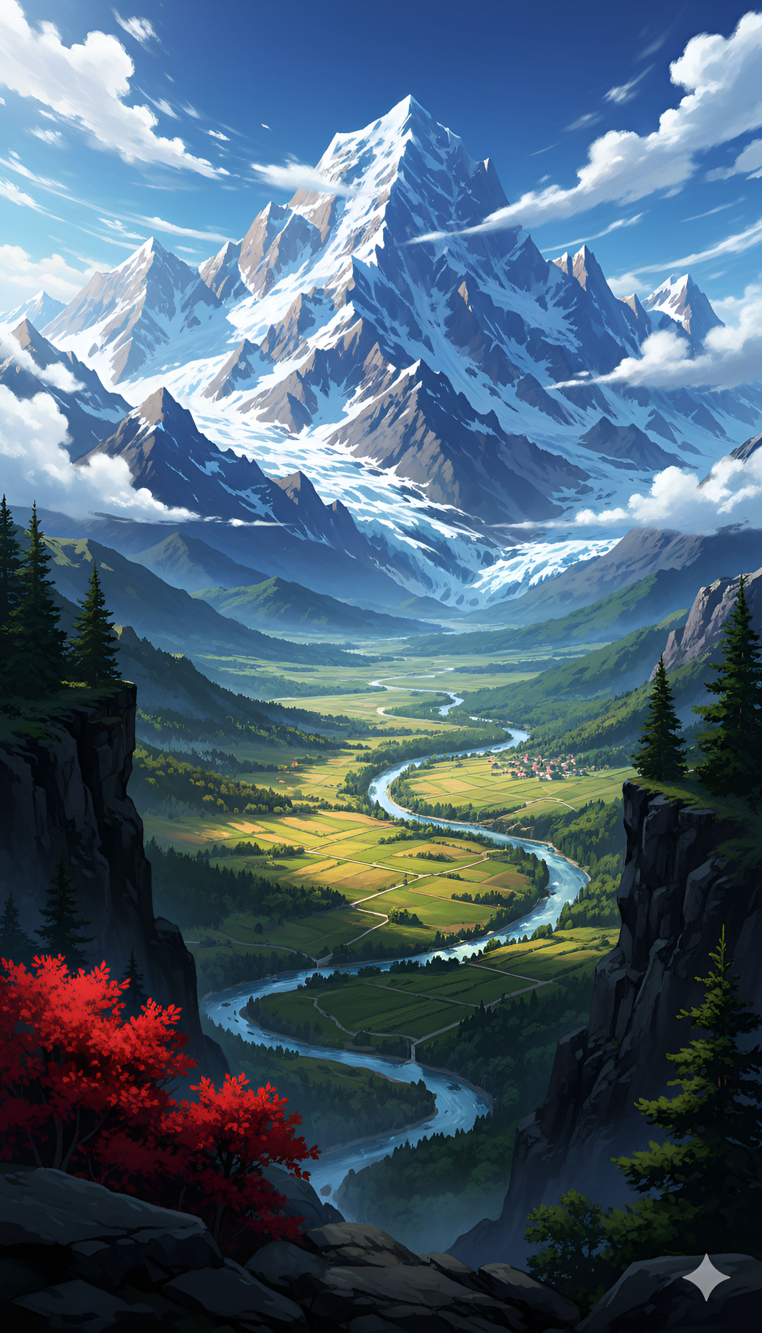 Alpine Valley and Majestic Peaks (or River of the High Mountains)