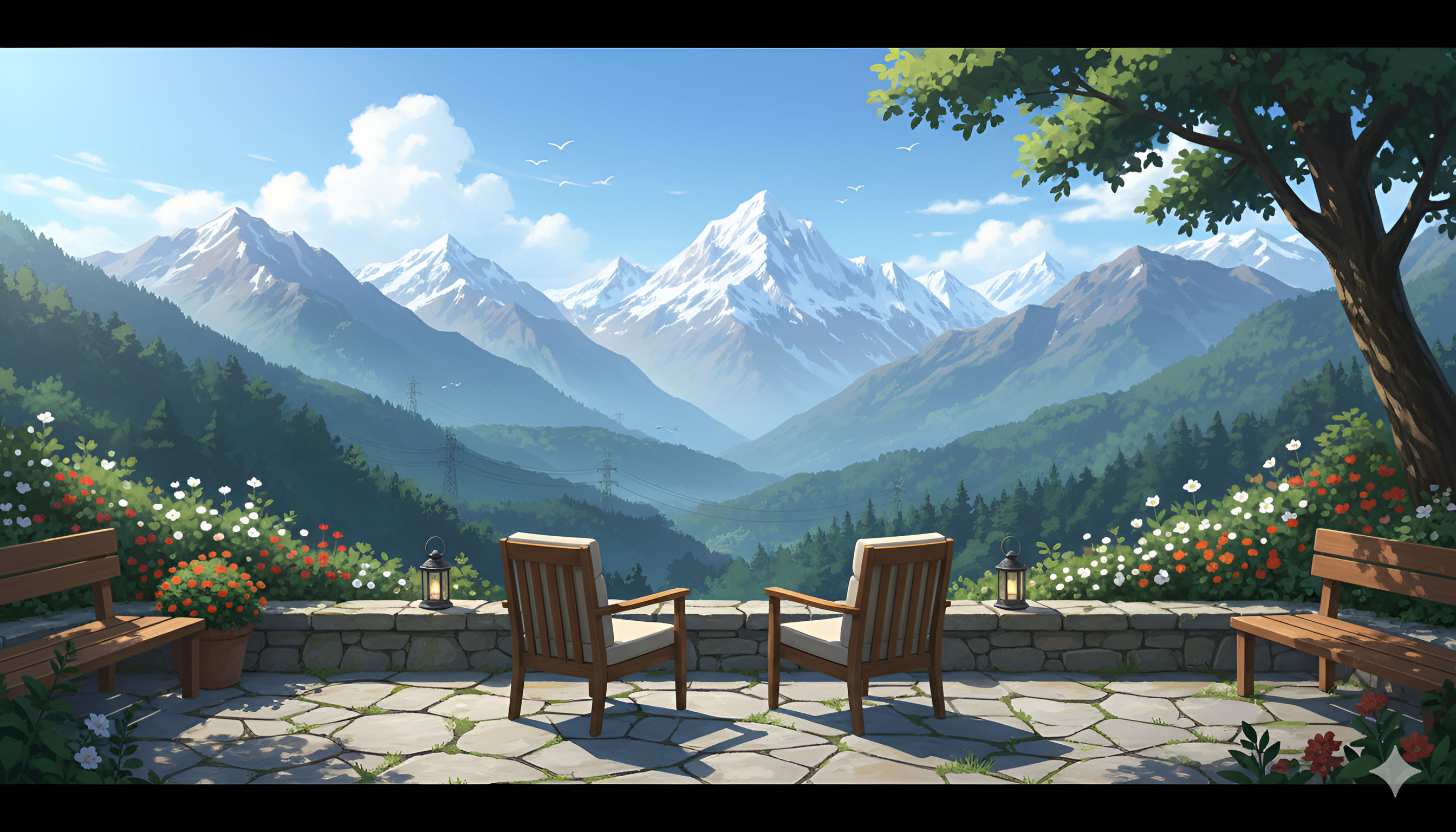 Serene Mountain Valley View – Anime Landscape Wallpaper