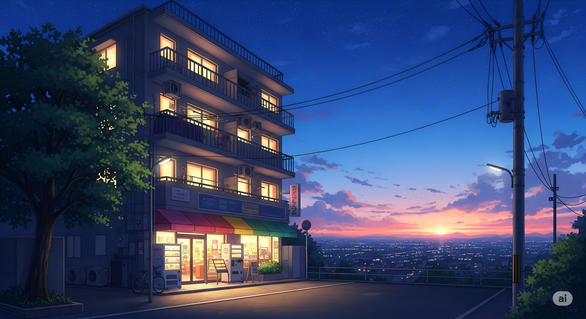 Japanese Convenience Store at Sunset