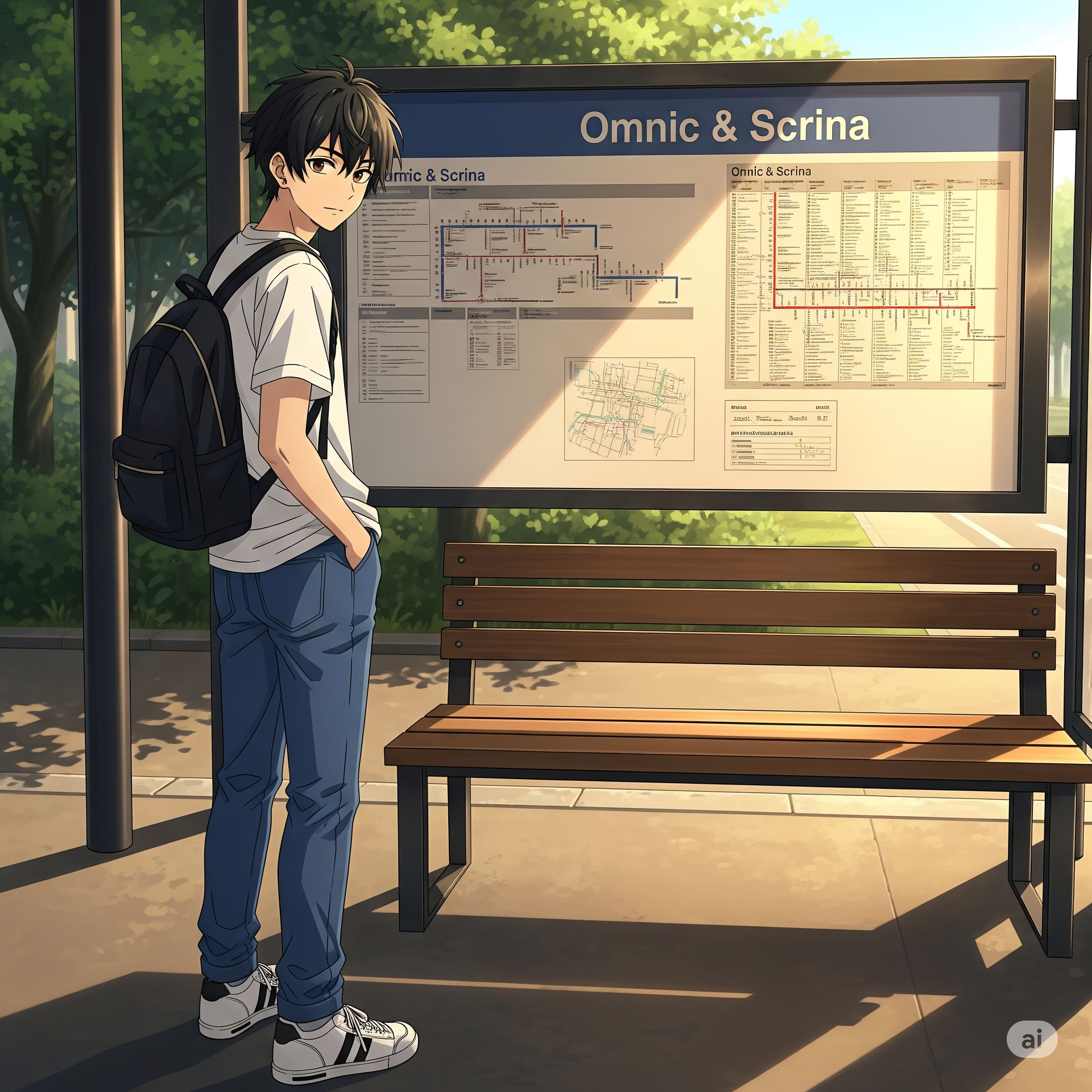 Young Man Waiting at a Bus Stop