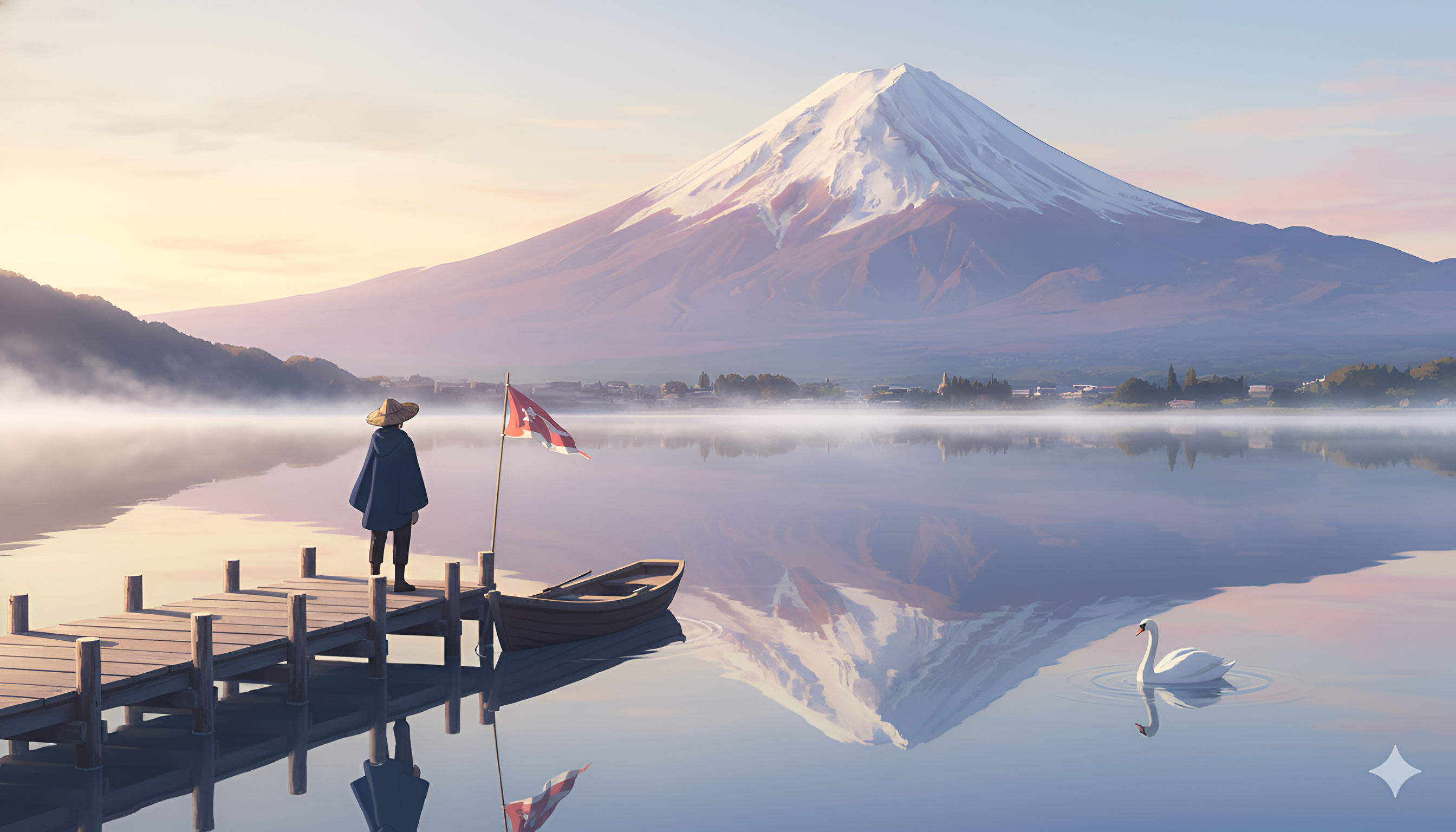 Mount Fuji Reflection at Dawn – Serene Japanese Anime