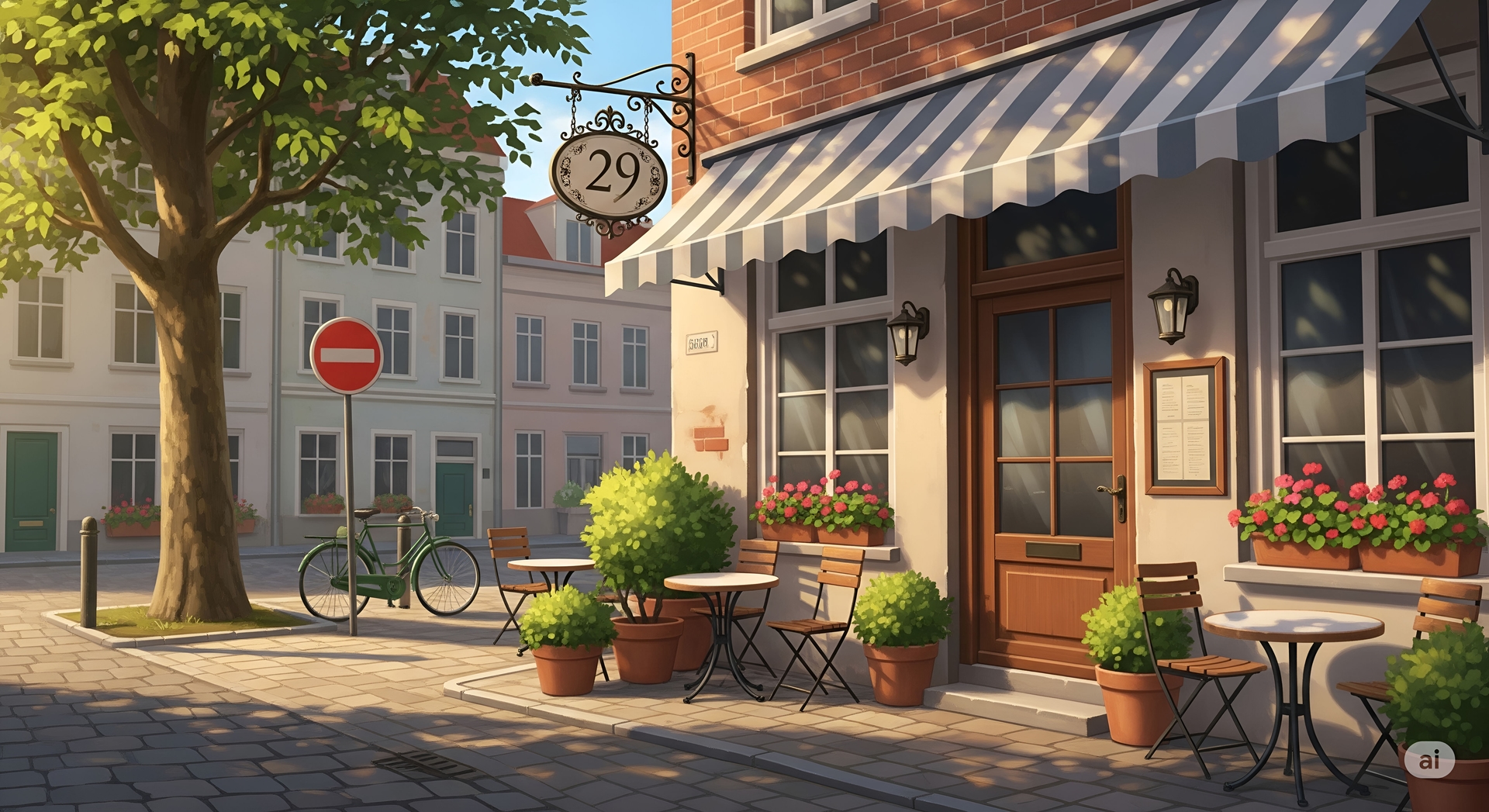 European Cafe Exterior with Outdoor Seating