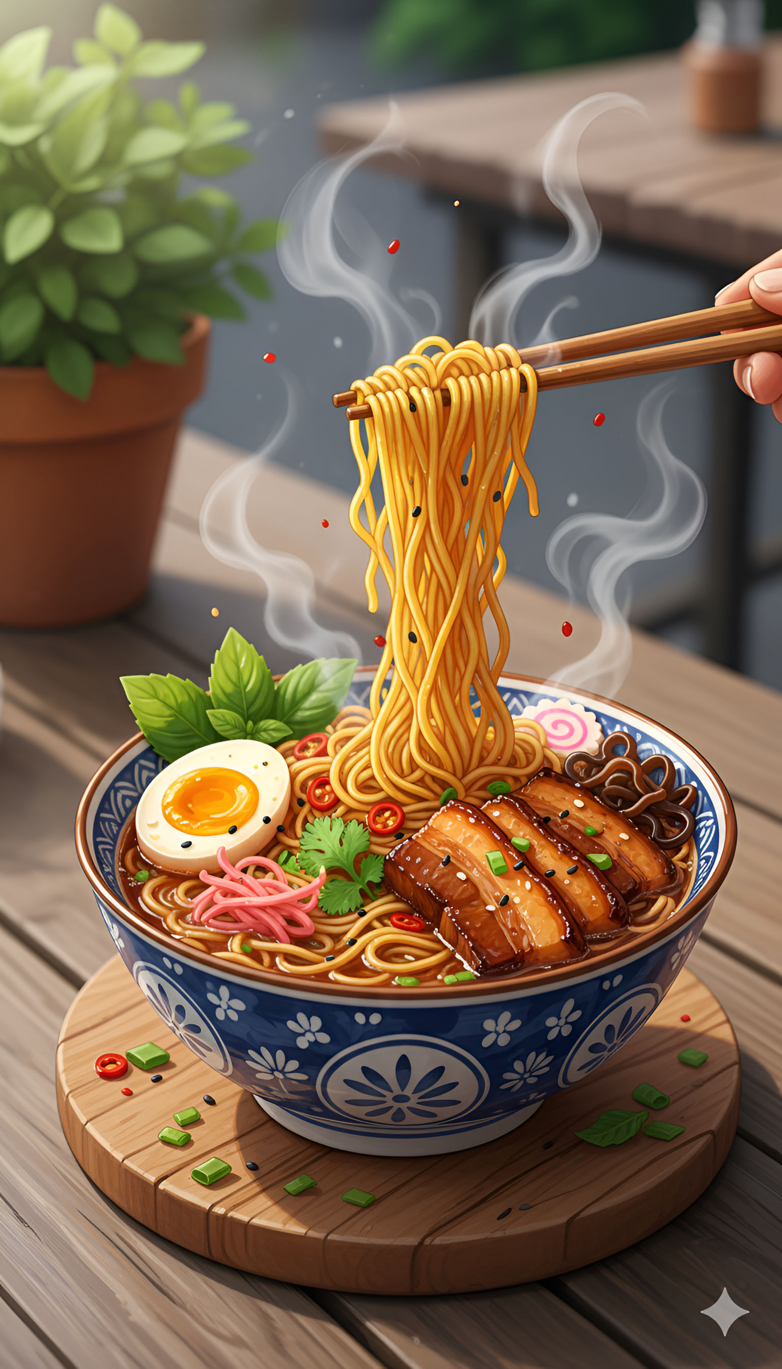 Noodles Lifted from a Decorative Bowl