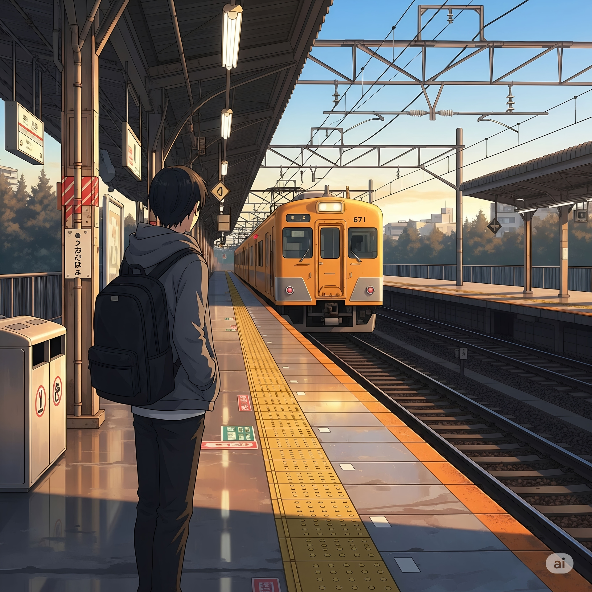 Waiting for the Train at Sunset