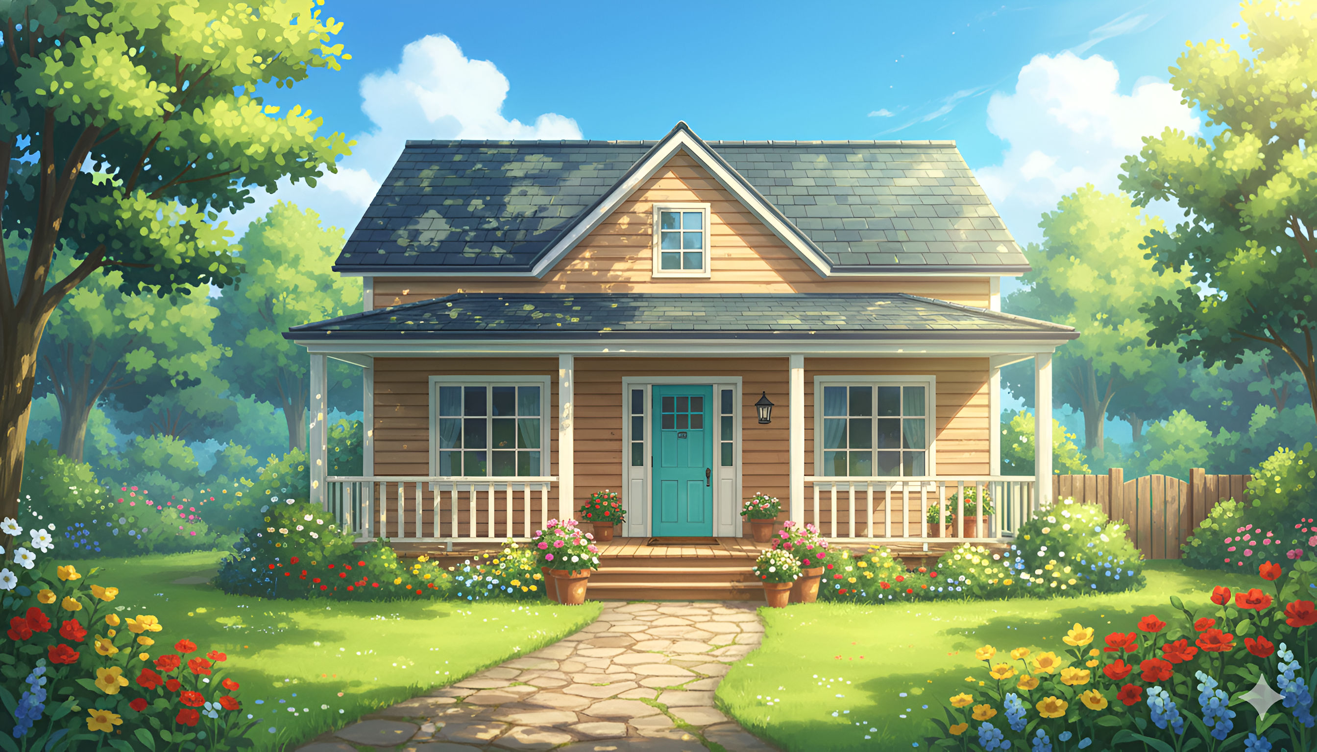 Idyllic Wooden Cottage – Summer Flower Garden Anime