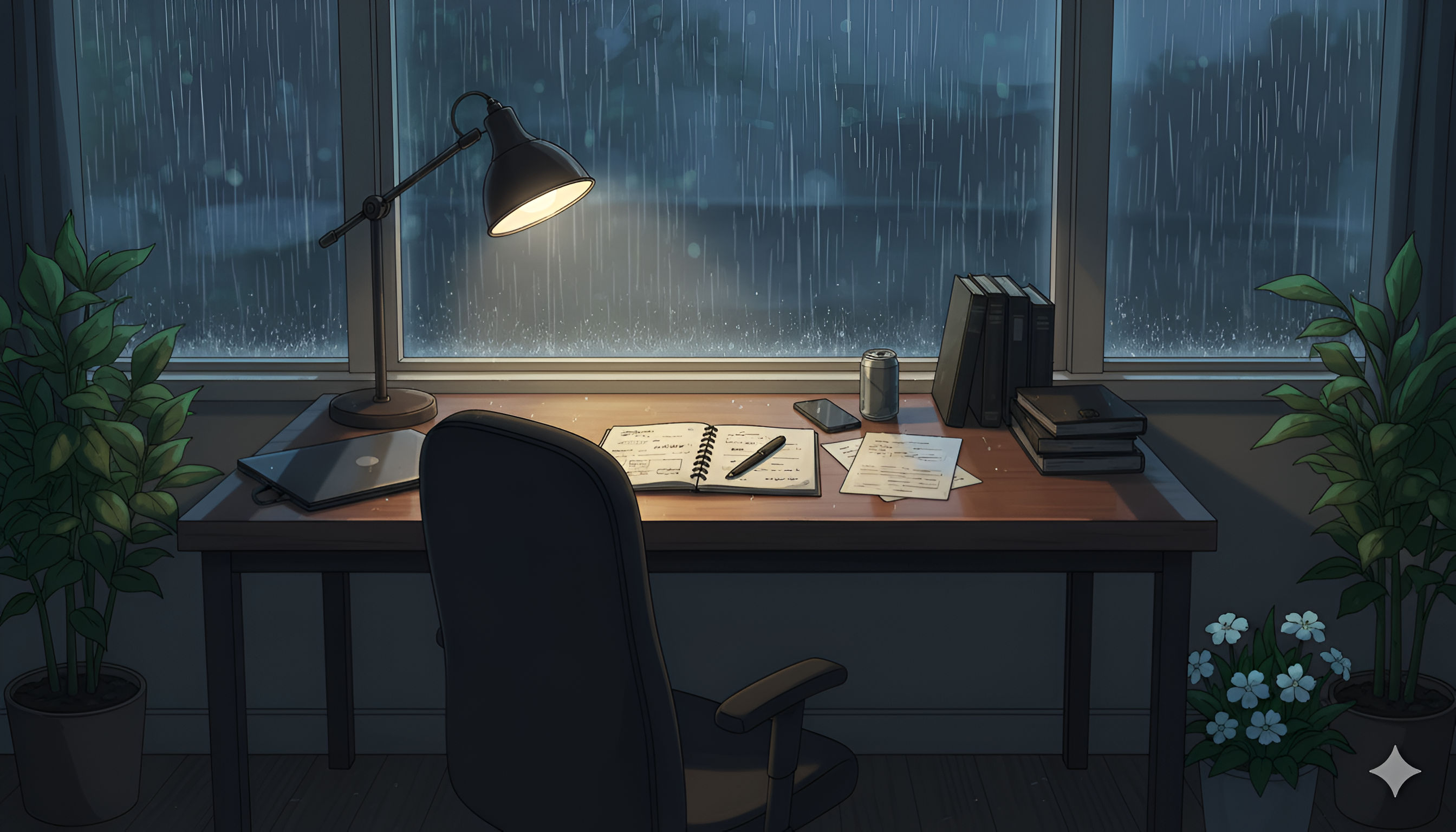 Cozy Rainy Study Desk – Lo-Fi Anime Aesthetic