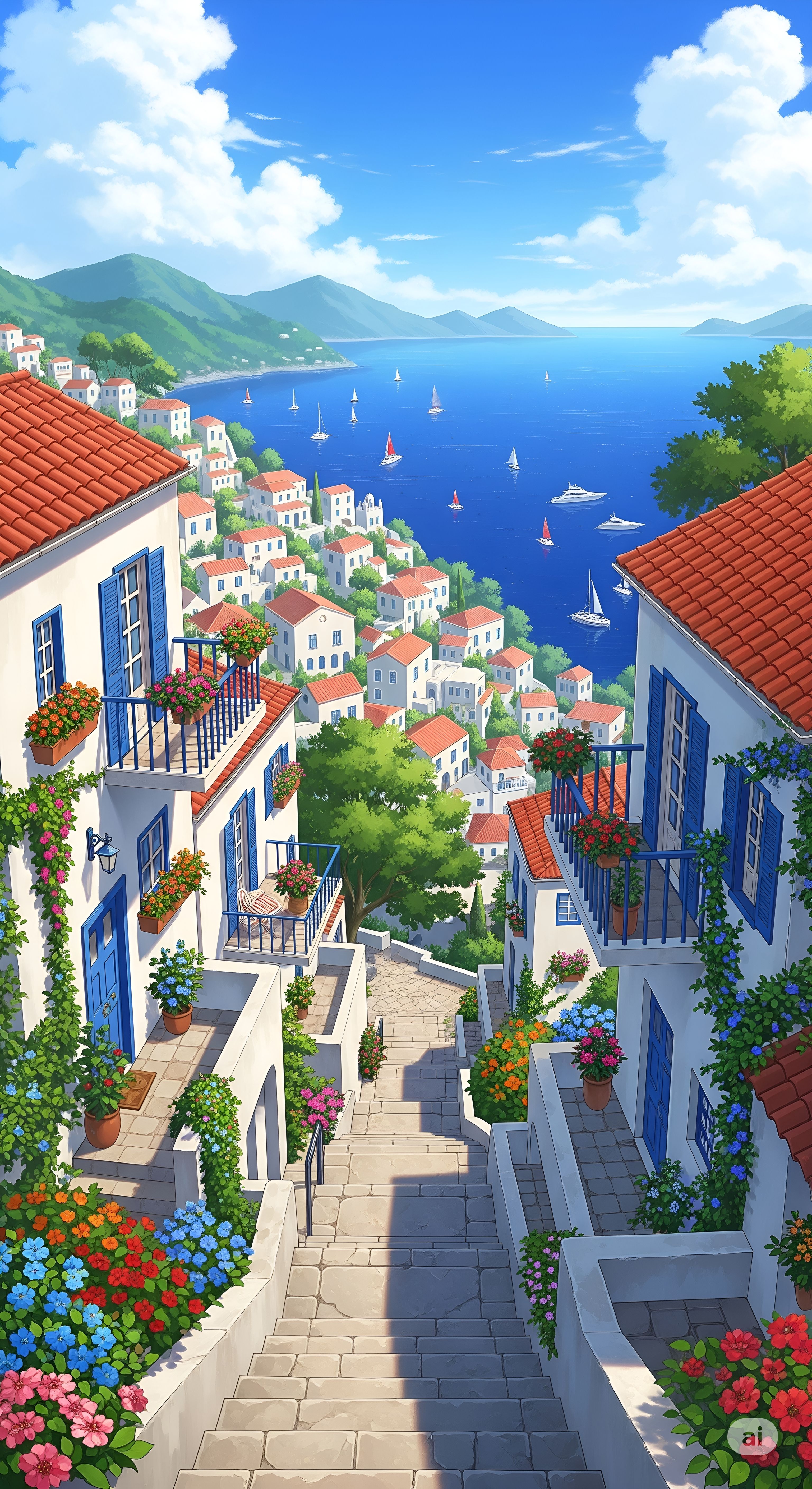 Coastal Village with Terracotta Roofs and Sea View