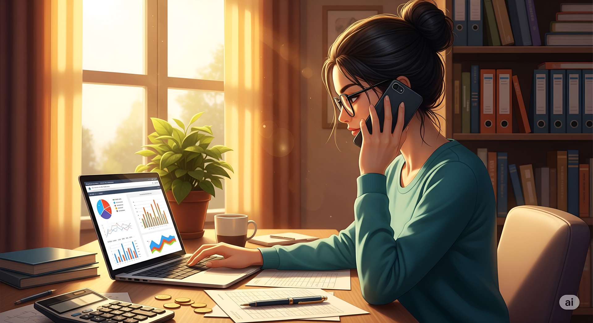 Businesswoman on the Phone at Her Desk