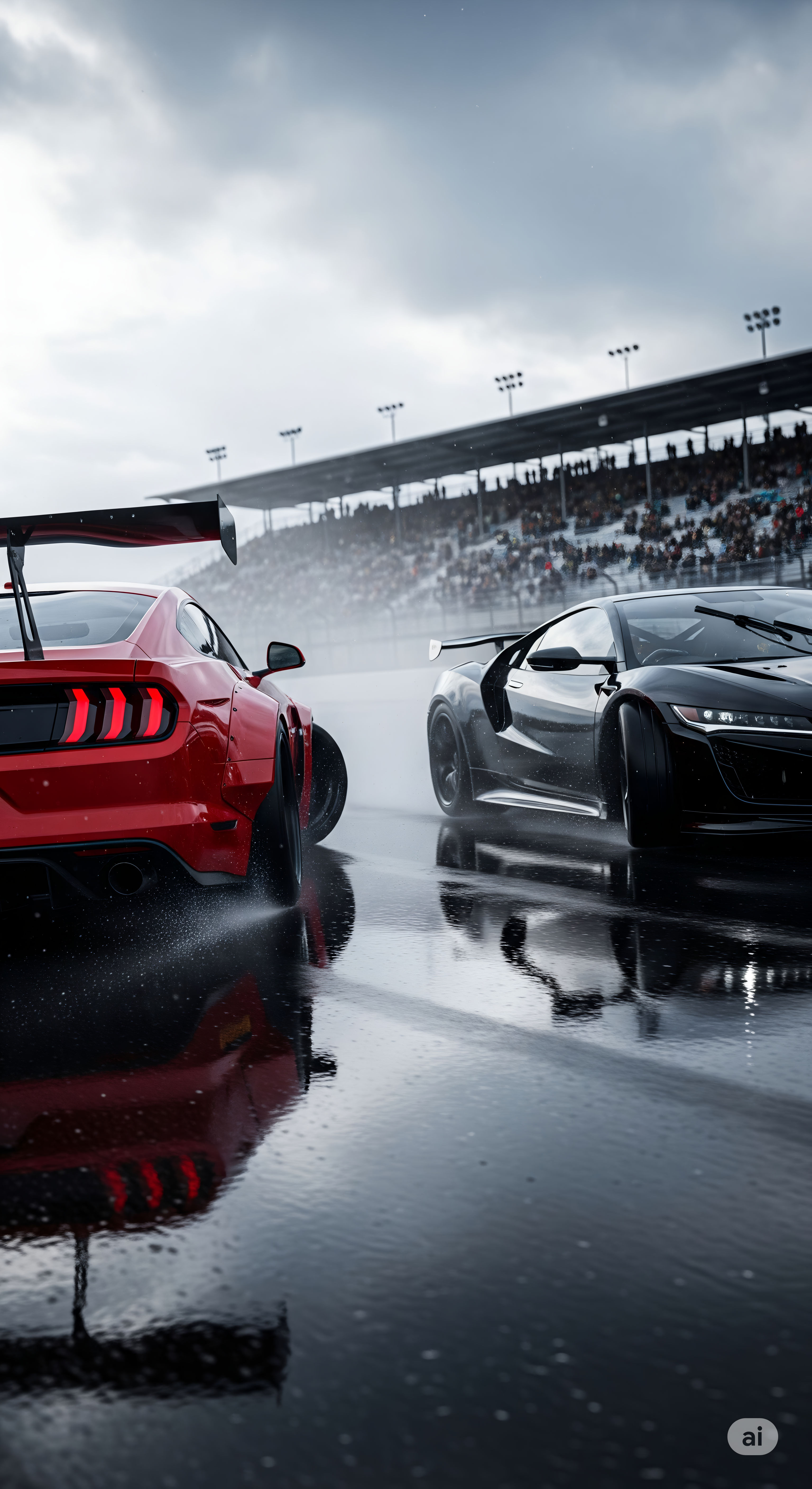 High-Performance Cars on a Wet Racetrack