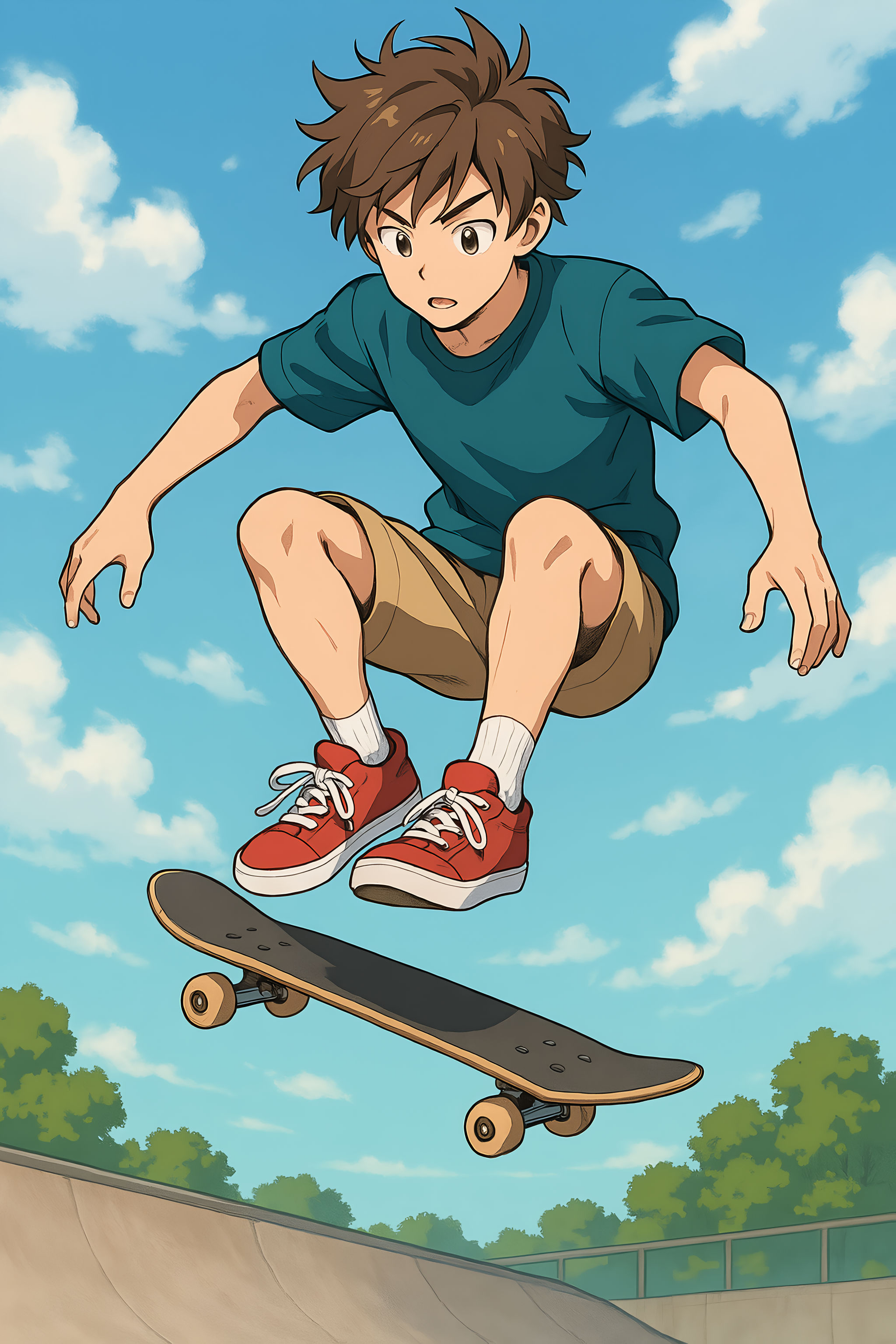 Anime Skateboarder Mid-Air
