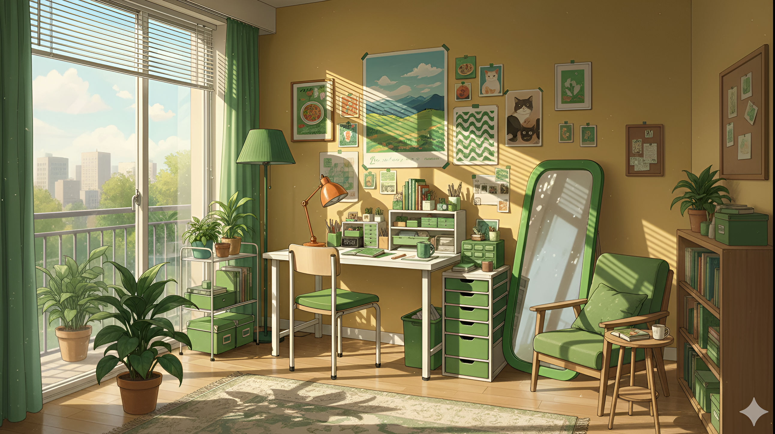 Cozy Green Aesthetic Room – Lofi Anime Study Space