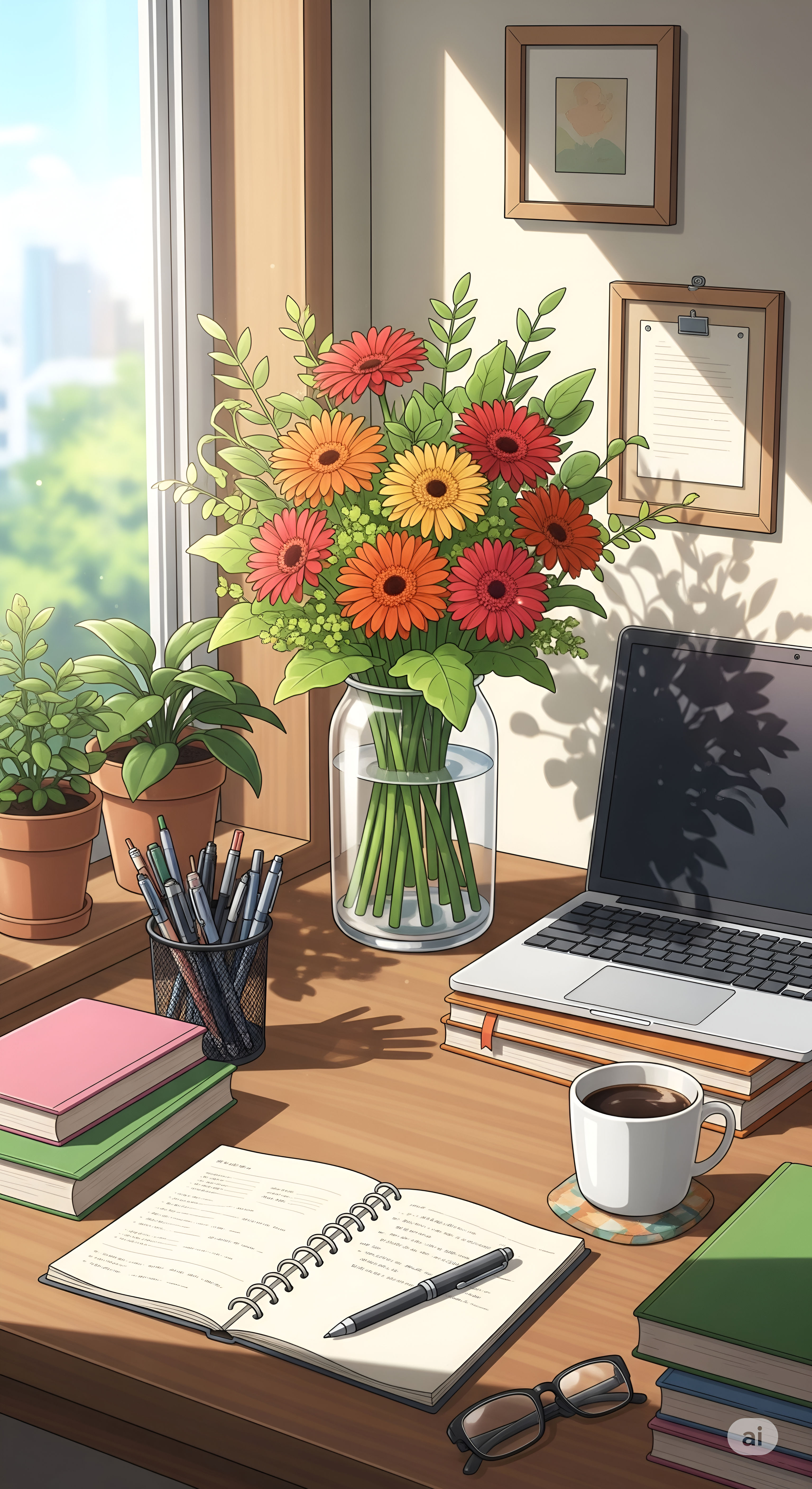 Productive Workspace with a Floral View