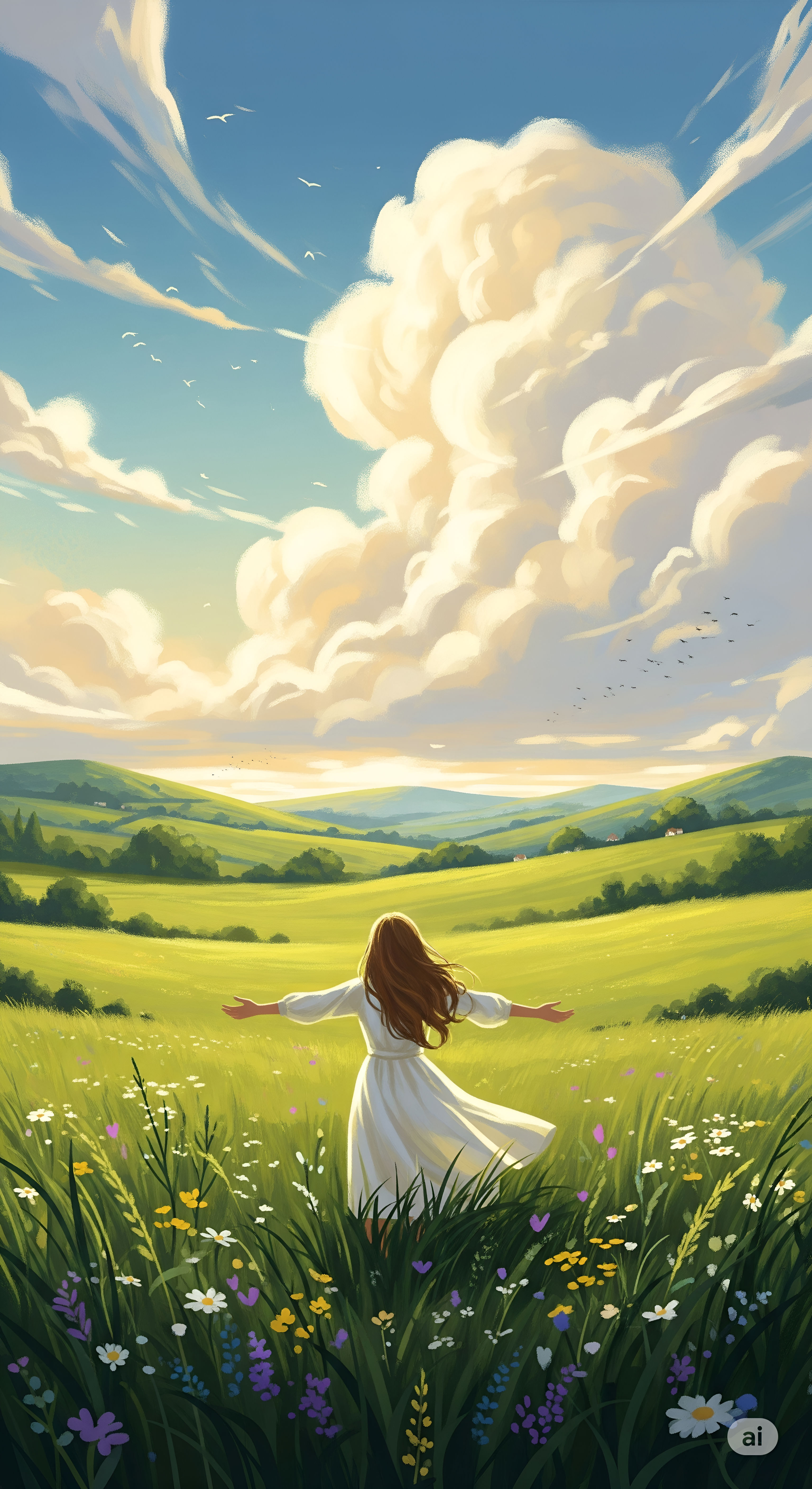 Woman Embracing Nature in a Green Field