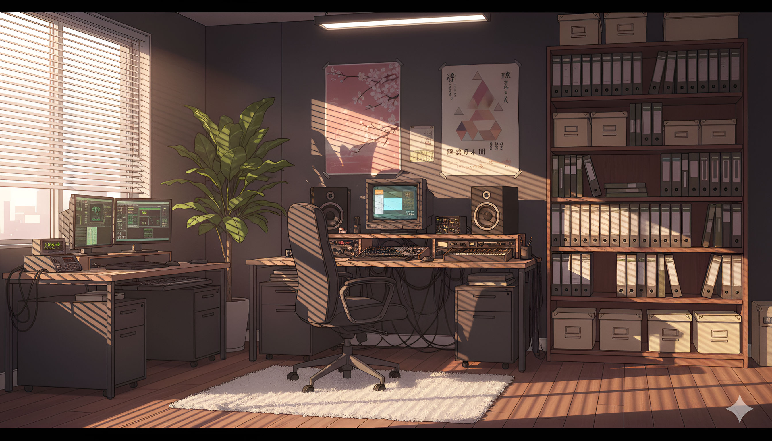 Lo-fi Anime Music Studio Desk - Cozy Sunset Office