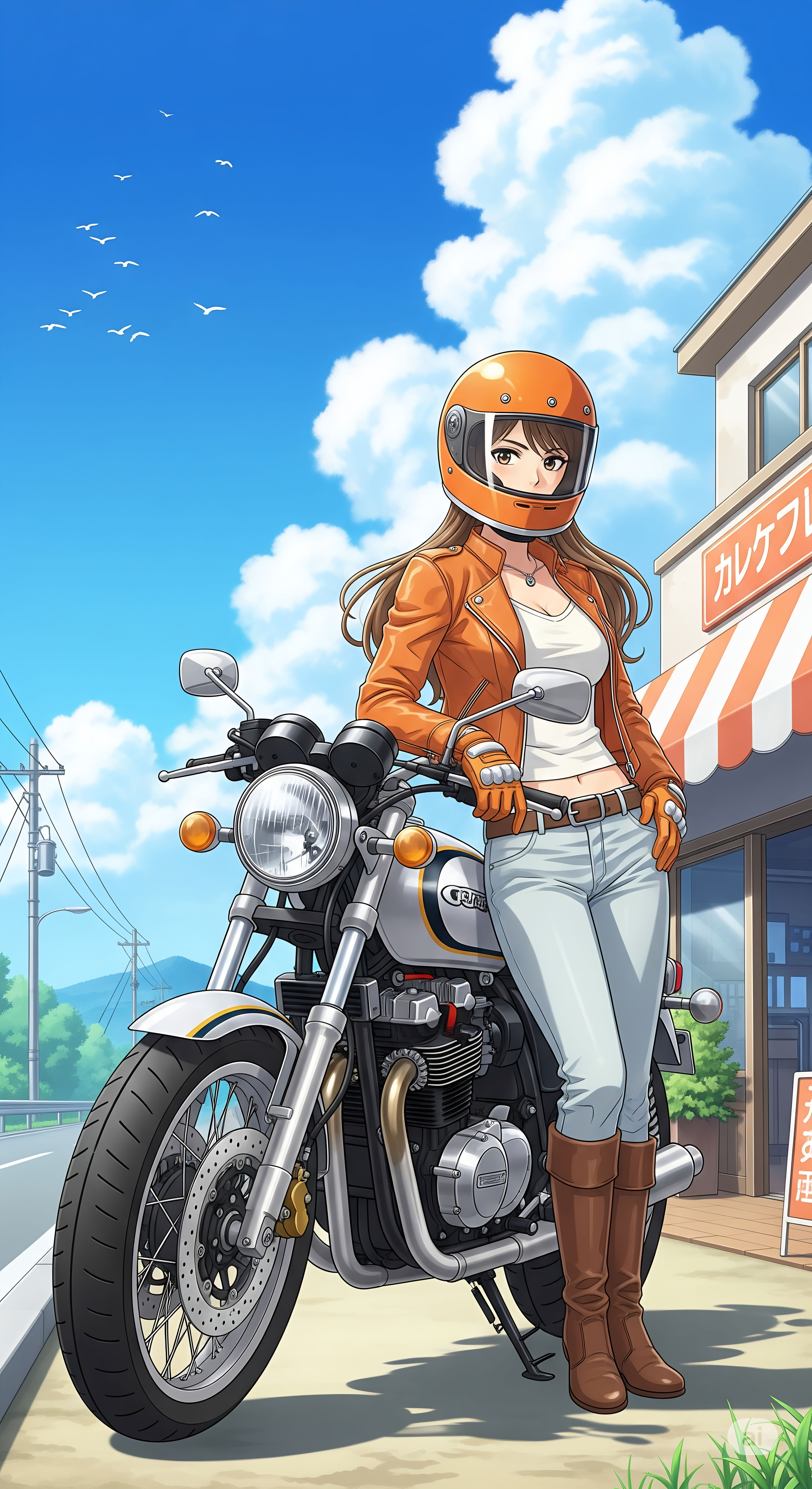Anime Rider with Classic Motorcycle